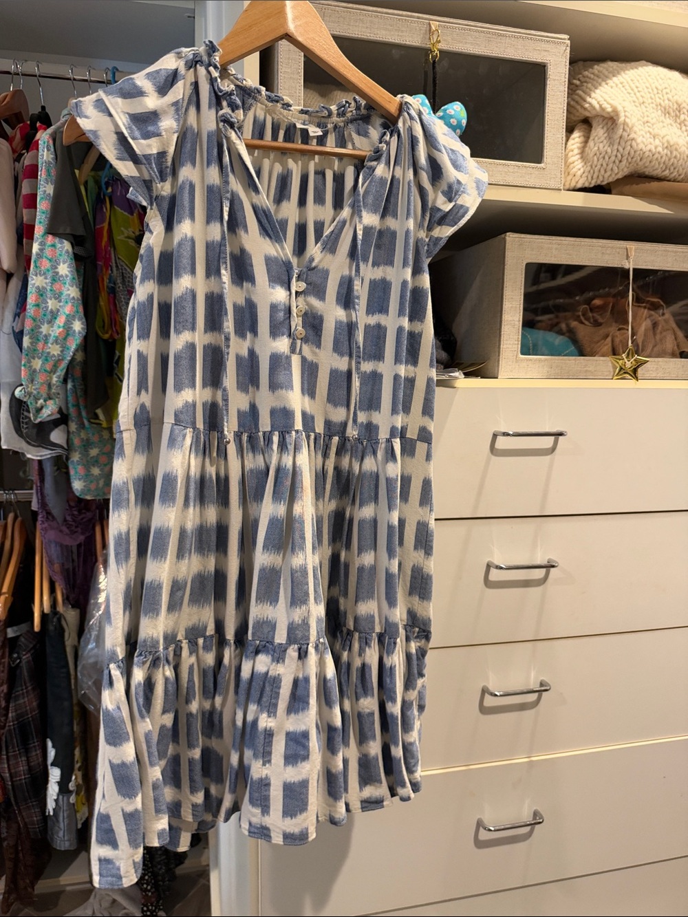 Blue and White Check Tiered Sundress by Veronica Beard